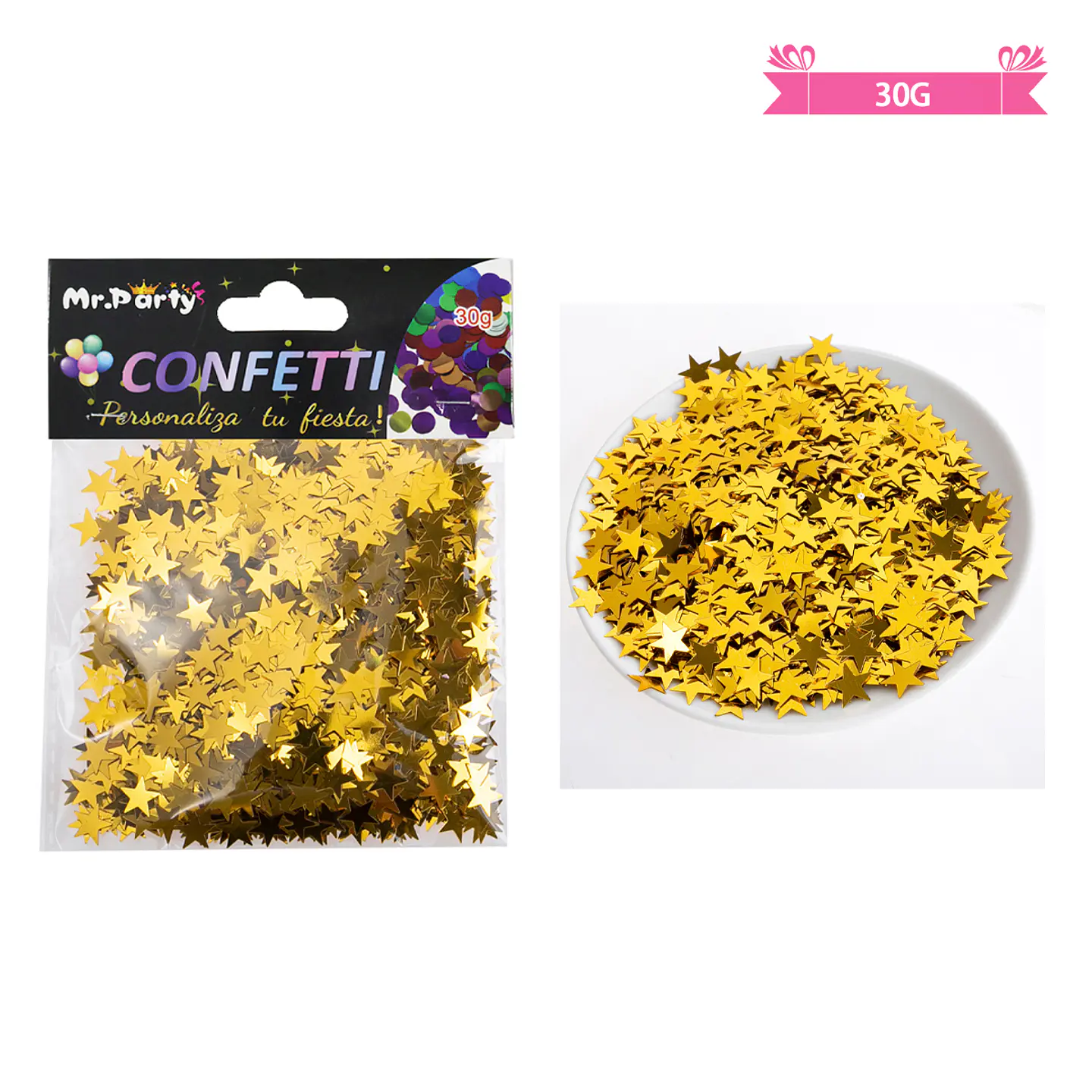 Confetti metálico de estrella dorado 30g 2