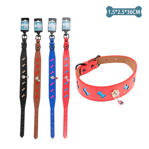 Collar PU con campana Color Aleatorio 1.5cm*2.5cm*36cm 12pcs