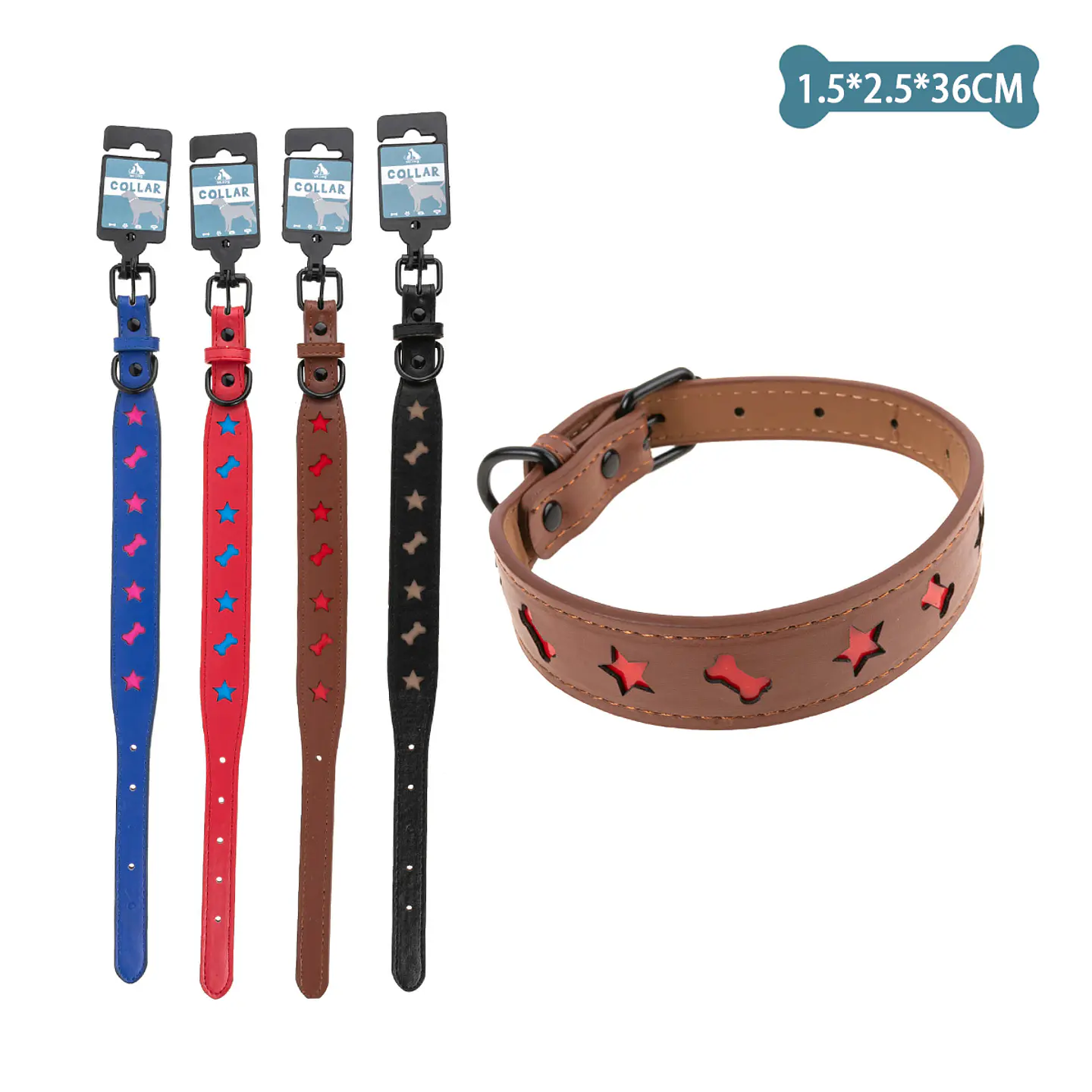 Collar PU con diseño hueso y estrella Color Aleatorio 1.5cm*2.5cm*36cm 12pcs 1