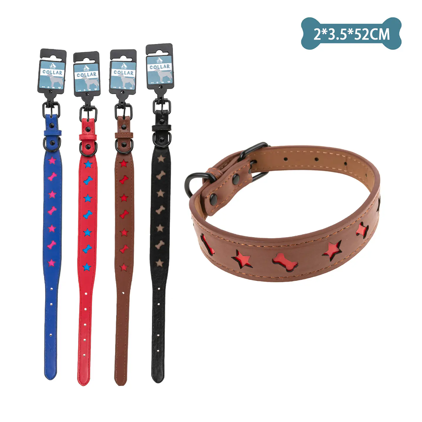 Collar PU con diseño hueso y estrella Color Aleatorio 2.0cm*3.5cm*52cm 12pcs 1