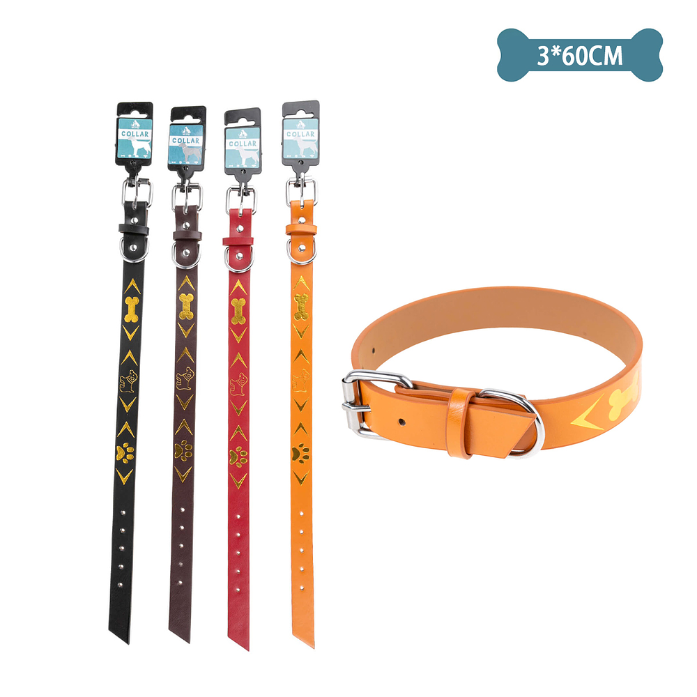 Collar PU con diseño huella y hueso Color Aleatorio 3.0cm*60cm 12pcs