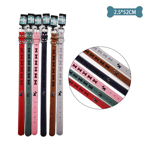 Collar PU con diseño hueso y perro Color Aleatorio 2.5cm*52cm 12pcs