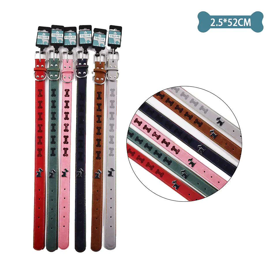 Collar PU con diseño hueso y perro Color Aleatorio 2.5cm*52cm 12pcs 1