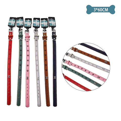 Collar PU con diseño huella de perro Color Aleatorio 3.0cm*60cm 12pcs