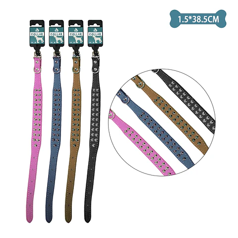 Collar PU con tachuelas Color Aleatorio 1.5cm*38.5cm 12pcs