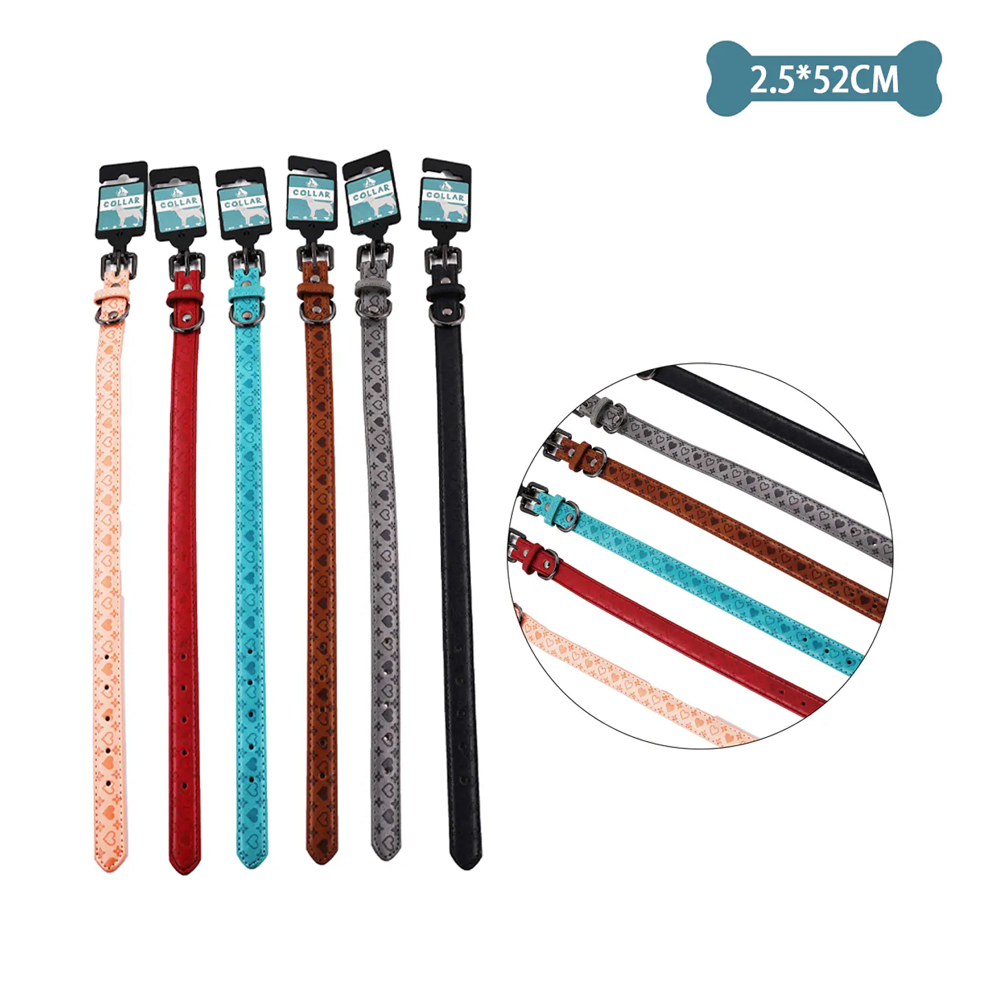 Collar PU con diseño corazón Color Aleatorio 2.5cm*52cm 12pcs 1