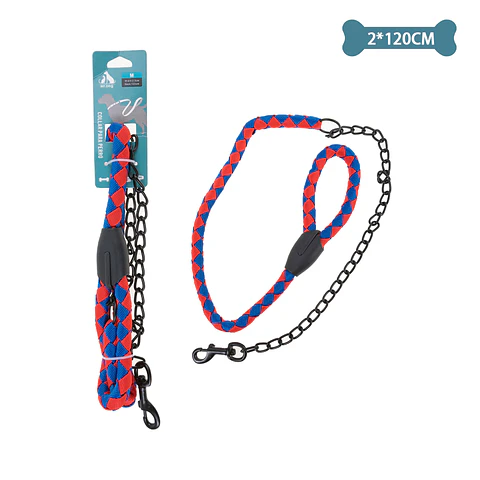 Correa redondo con cadena para mascota 1.2m