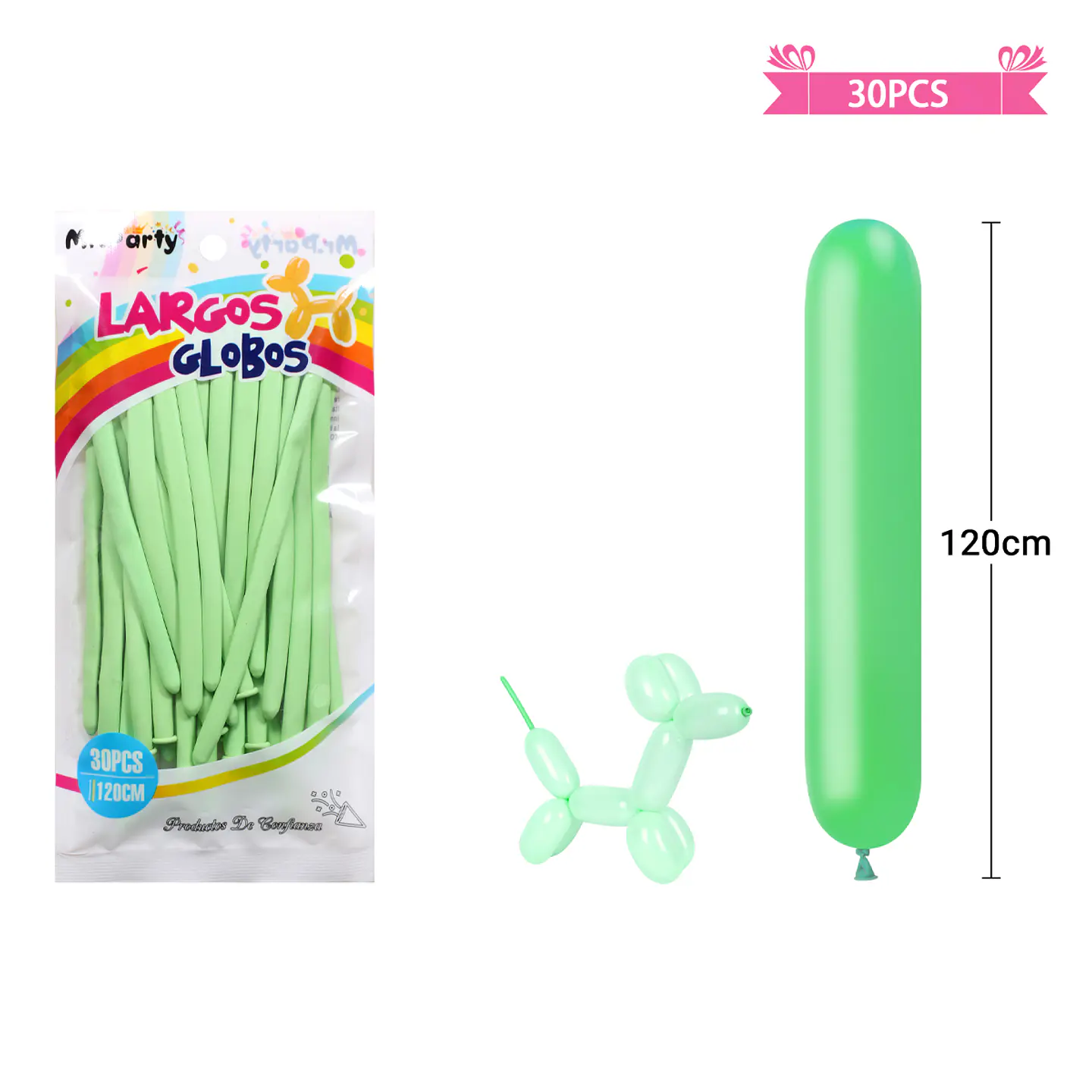 Globos largos color pastel verde 120cm 30pcs 2
