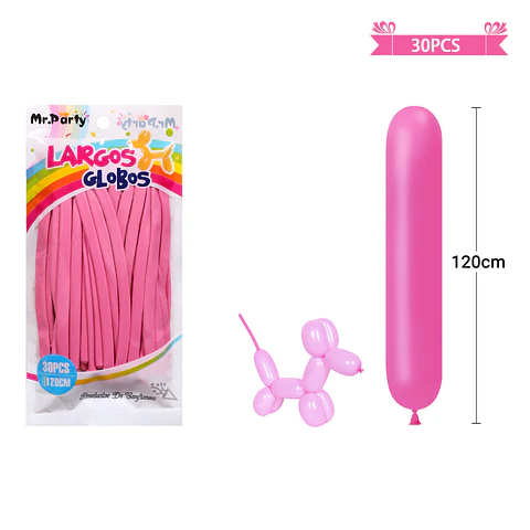 Globos largos color pastel fucsia 120cm 30pcs