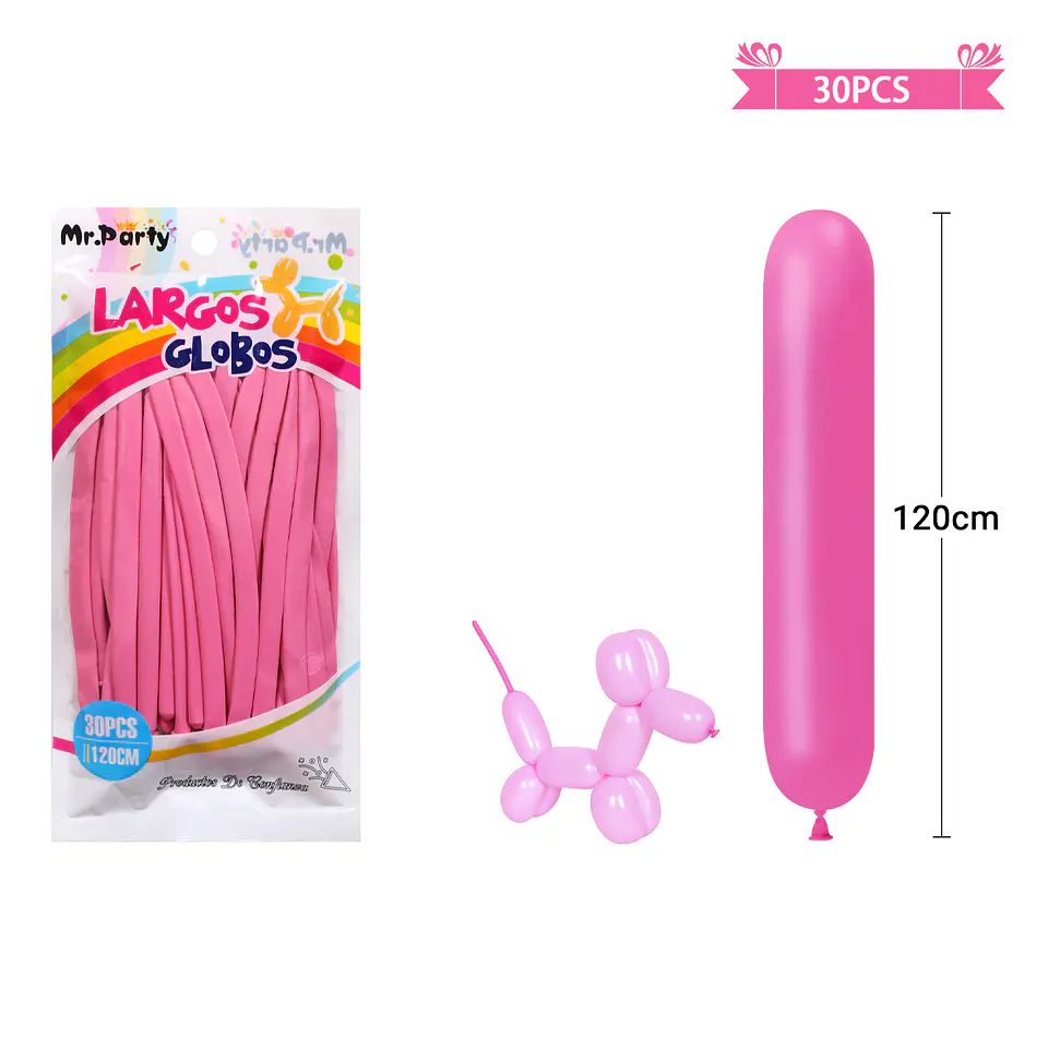 Globos largos color pastel fucsia 120cm 30pcs 2