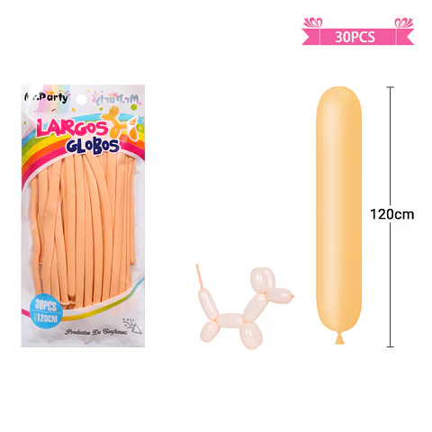 Globos largos color pastel naranja 120cm 30pcs