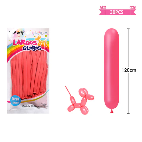 Globos largos color pastel rojo 120cm 30pcs