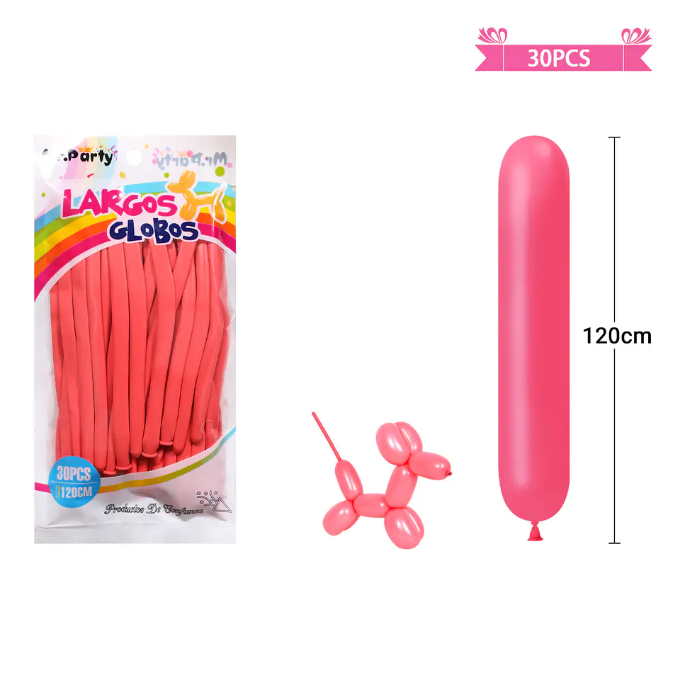 Globos largos color pastel rojo 120cm 30pcs 2