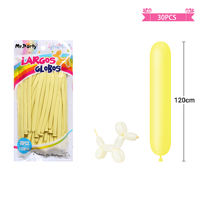 Globos largos color pastel amarillo 120cm 30pcs