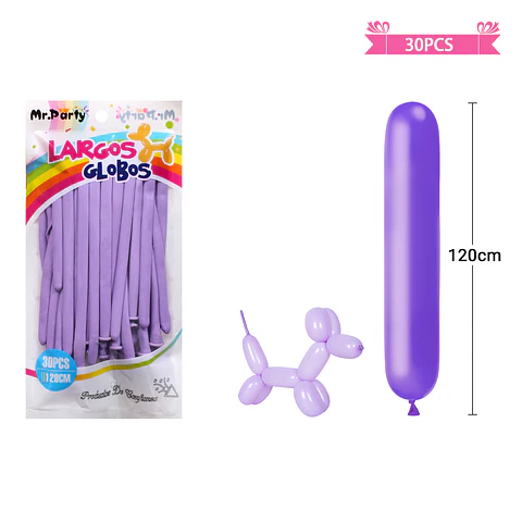 Globos largos color pastel morado 120cm 30pcs