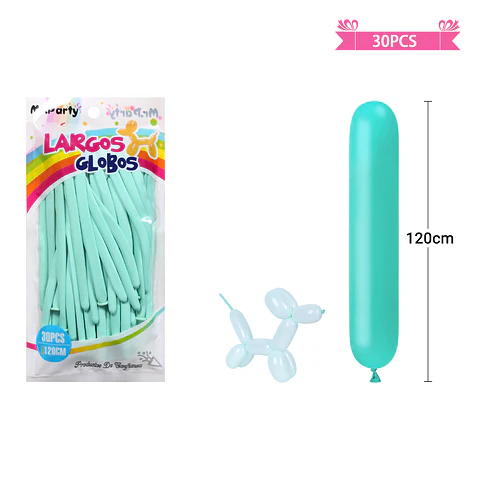Globos largos color pastel azul tiffany 120cm 30pcs