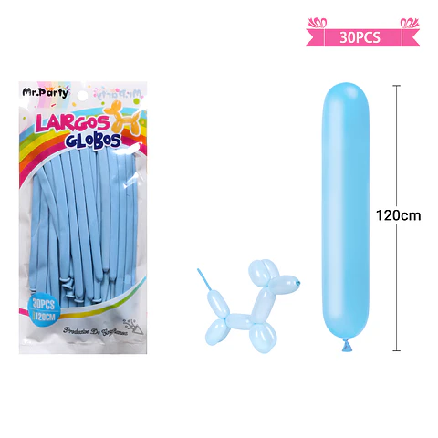 Globos largos color pastel azul 120cm 30pcs