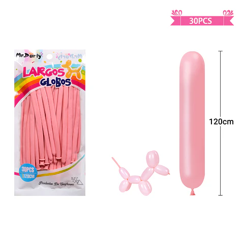 Globos largos color pastel rosa 120cm 30pcs