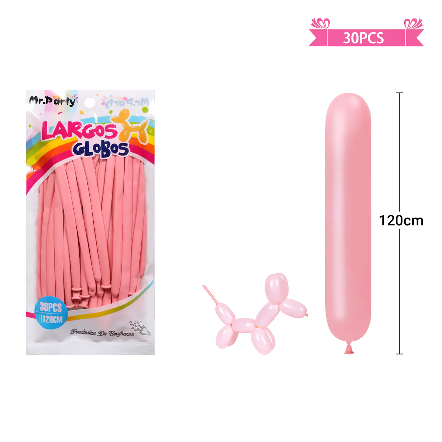 Globos largos color pastel rosa 120cm 30pcs 2
