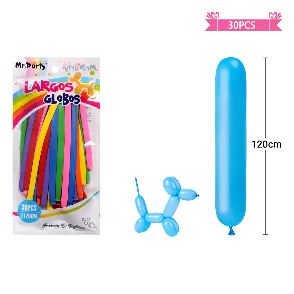 Globos largos colores surtidos 120cm 30pcs 2