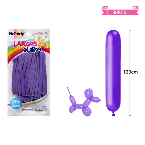 Globos largos morado 120cm 30pcs