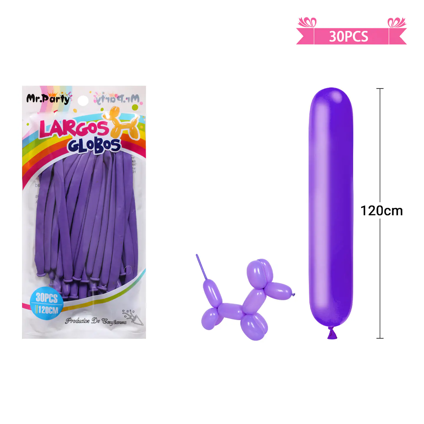Globos largos morado 120cm 30pcs 2