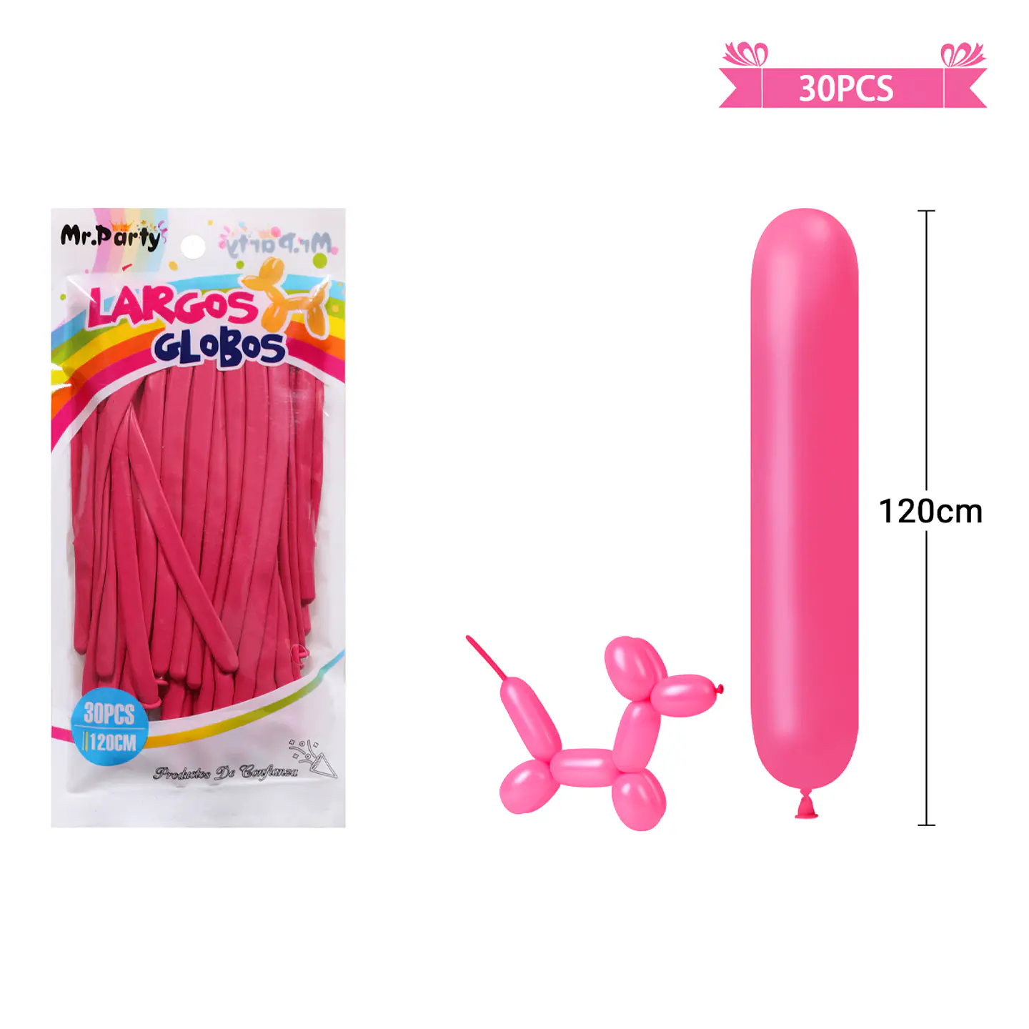 Globos largos fucsia 120cm 30pcs 2