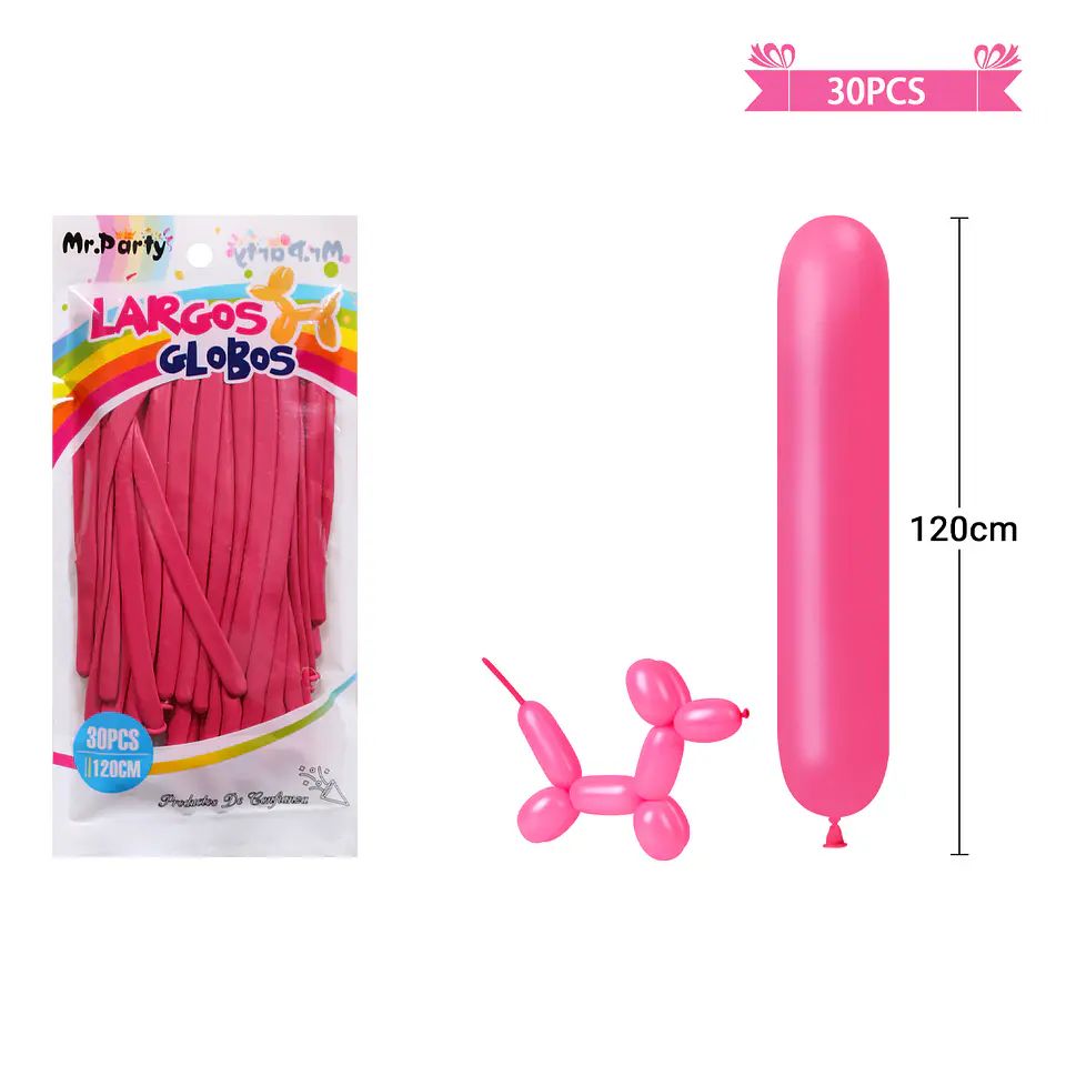 Globos largos fucsia 120cm 30pcs 2