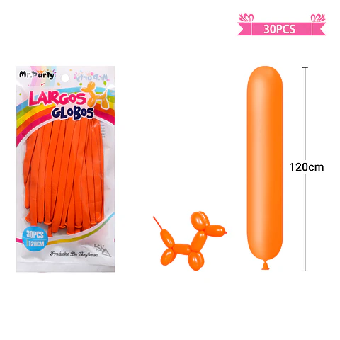 Globos largos naranja 120cm 30pcs