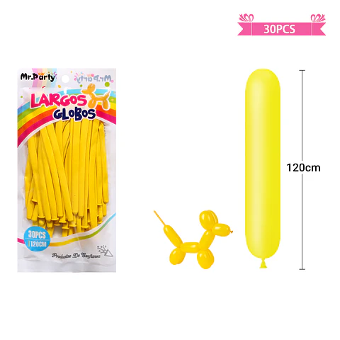Globos largos amarillo 120cm 30pcs