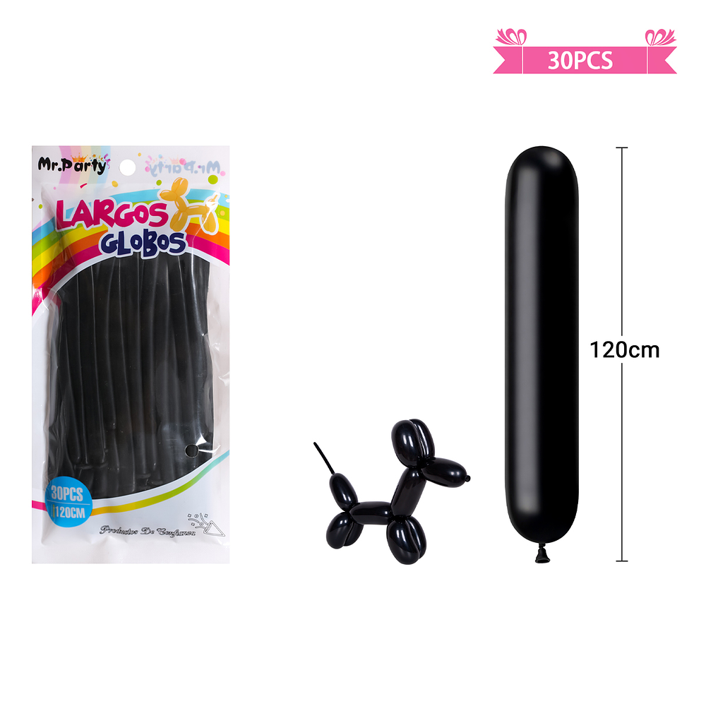 Globos largos negro 120cm 30pcs