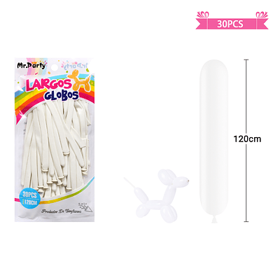 Globos largos blanco 120cm 30pcs