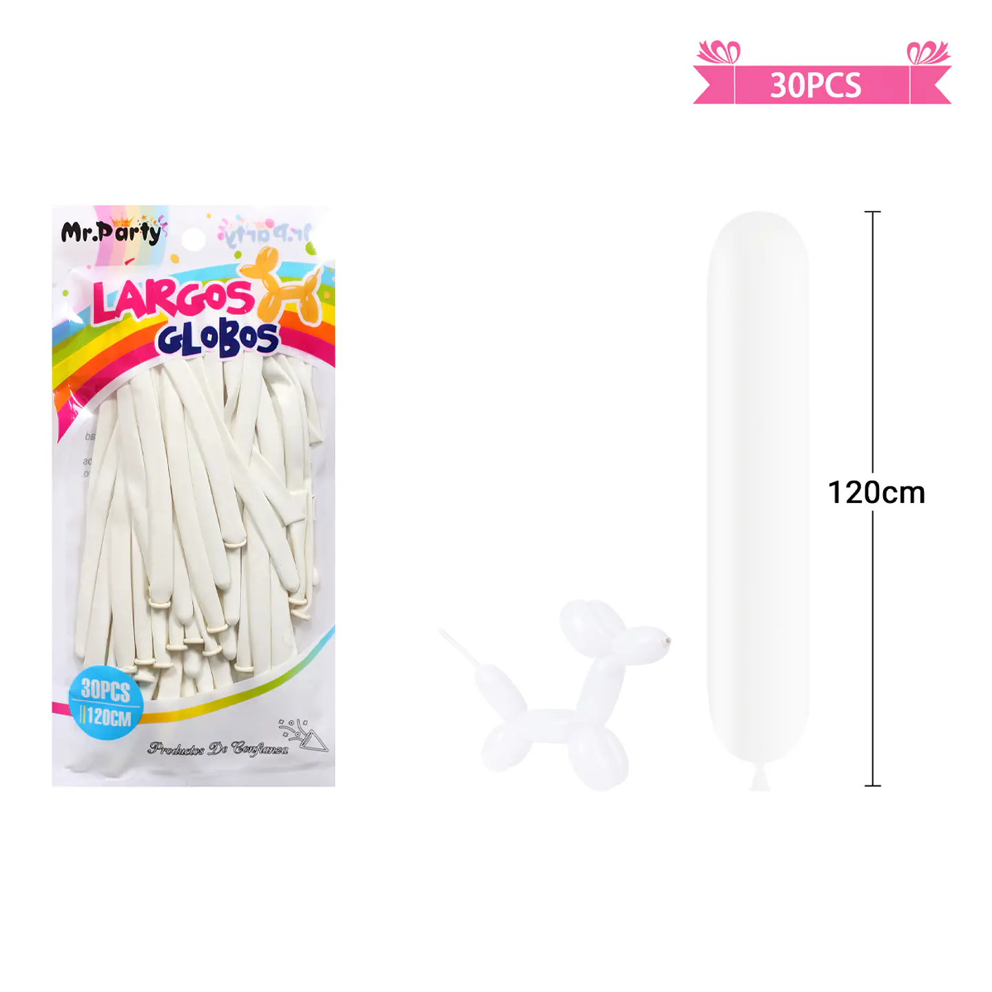 Globos largos blanco 120cm 30pcs 2