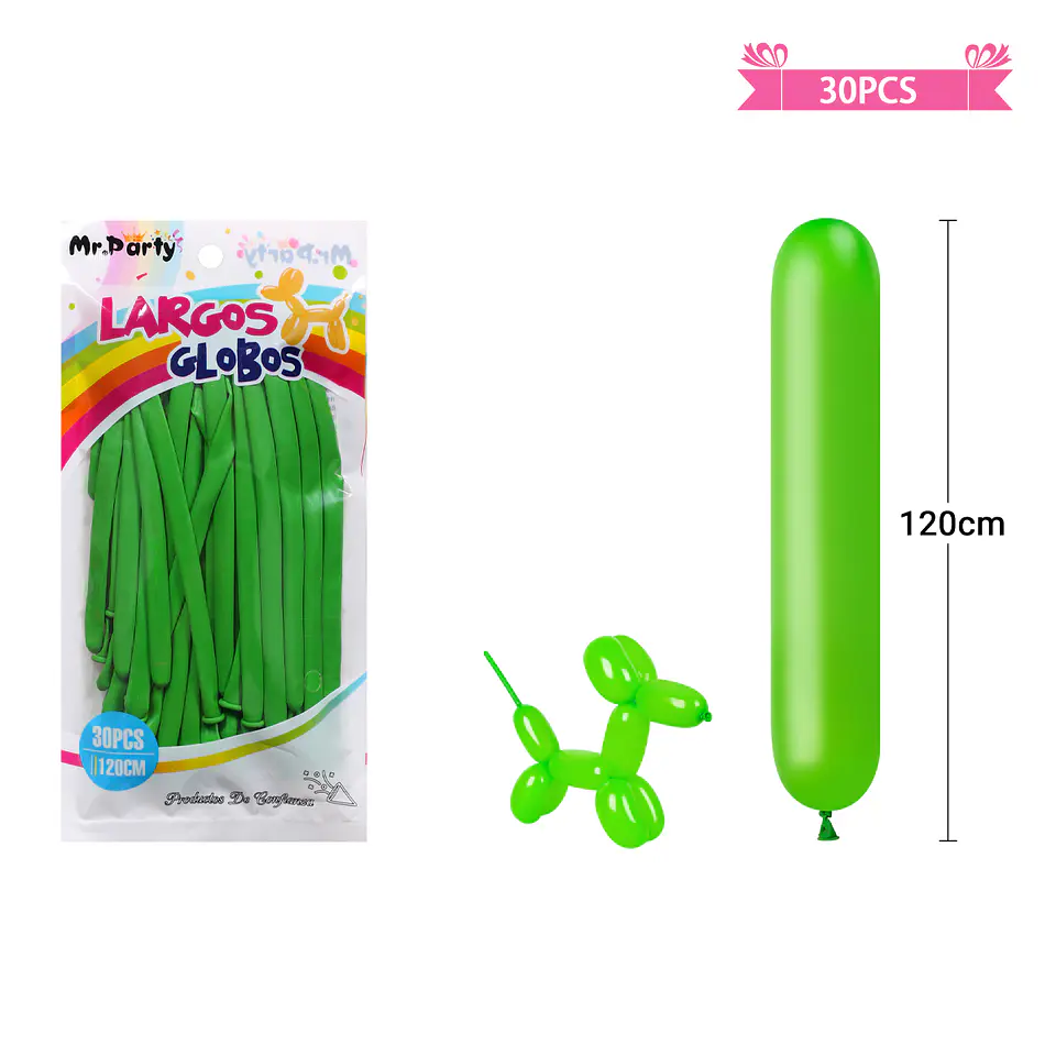 Globos largos verde 120cm 30pcs 2
