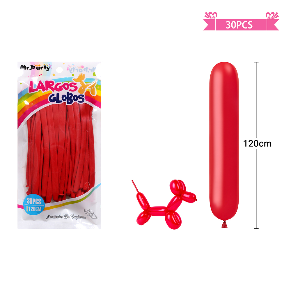 Globos largos rojo 120cm 30pcs