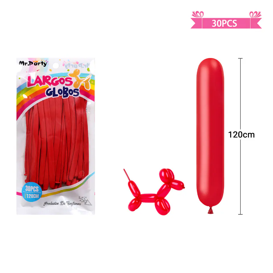 Globos largos rojo 120cm 30pcs 2