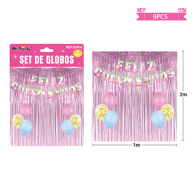 Set de globos con cortina y guirnalda de unicornio 9pcs