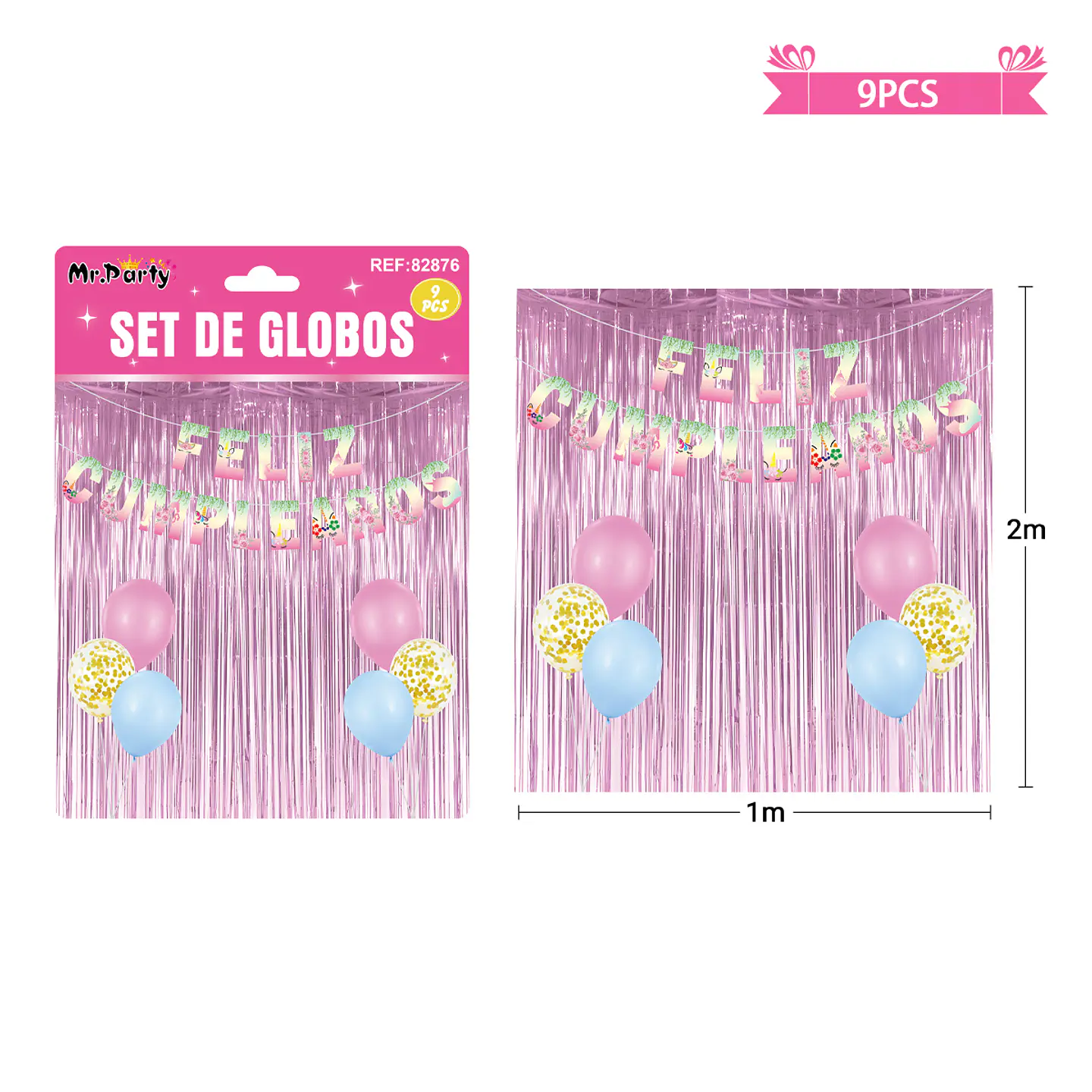 Set de globos con cortina y guirnalda de unicornio 9pcs 1