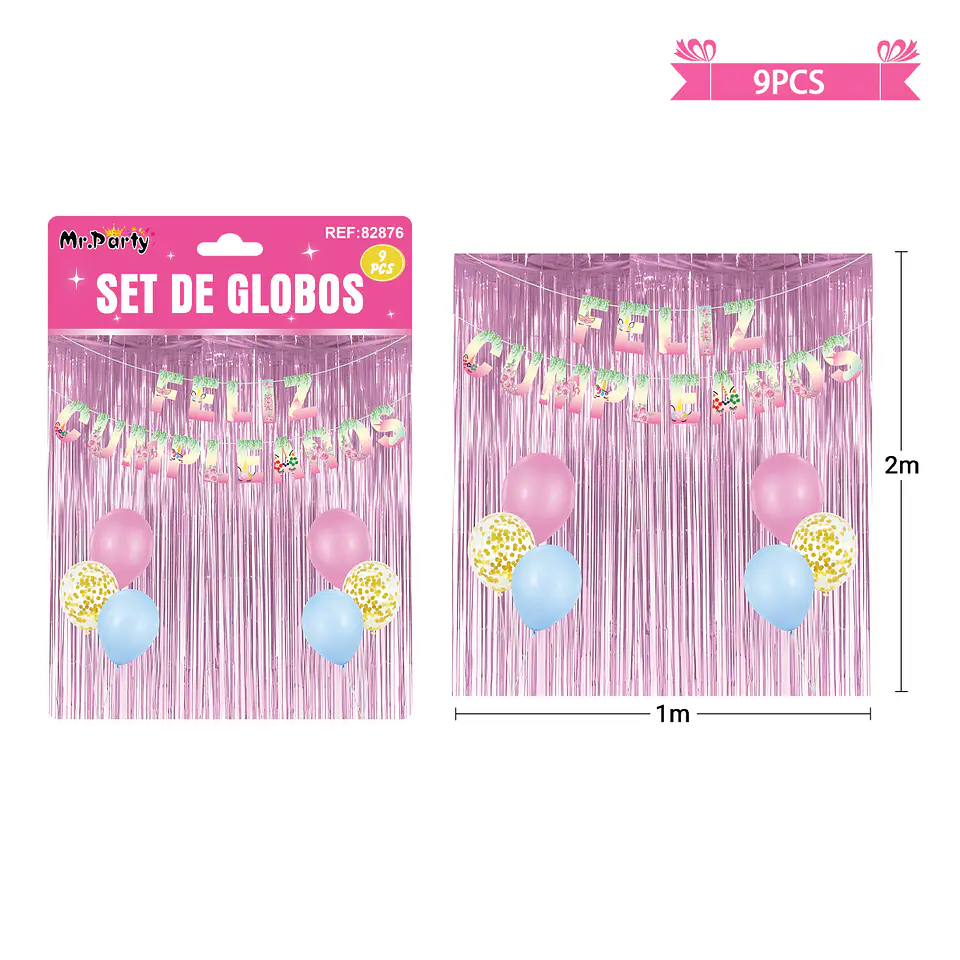 Set de globos con cortina y guirnalda de unicornio 9pcs 1