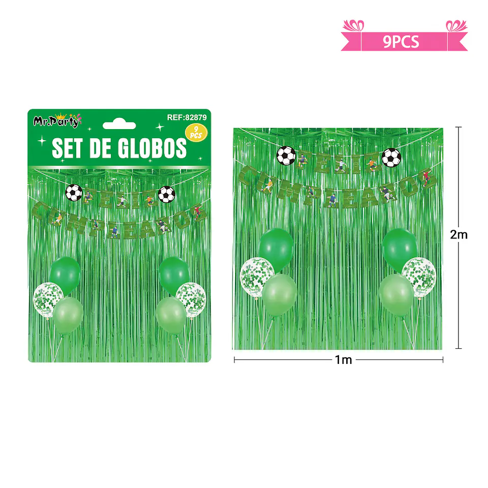 Set de globos con cortina y guirnalda de fútbol 9pcs 1