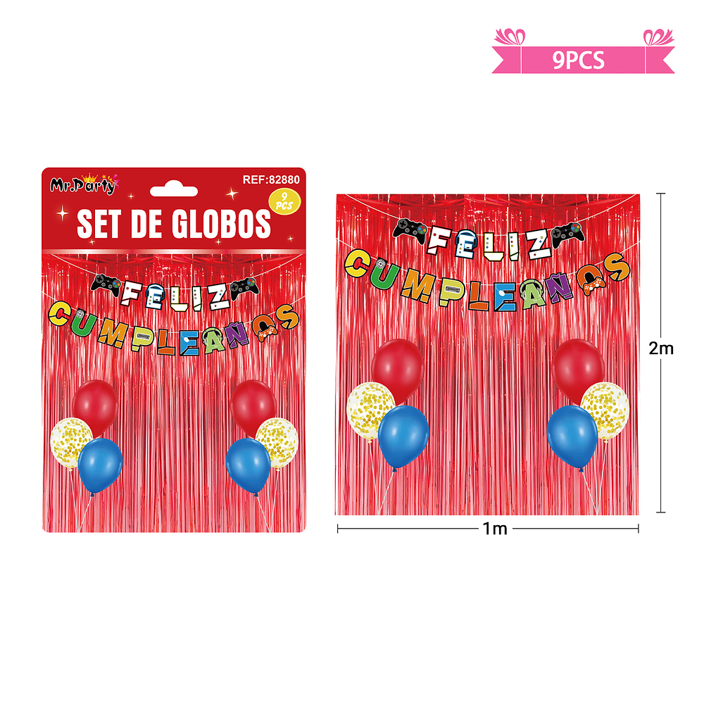 Set de globos con cortina y guirnalda de juego 9pcs