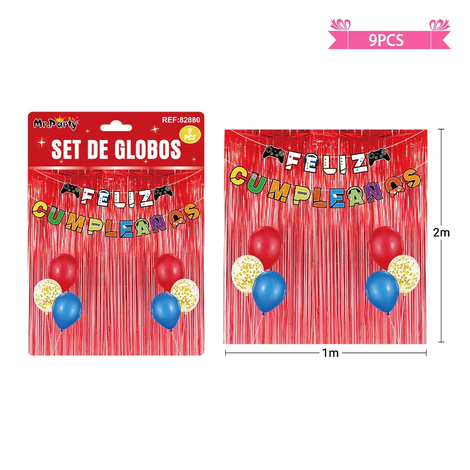 Set de globos con cortina y guirnalda de juego 9pcs 1
