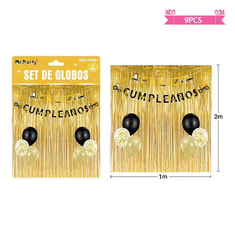 Set de globos con cortina y guirnalda de excavadora 9pcs