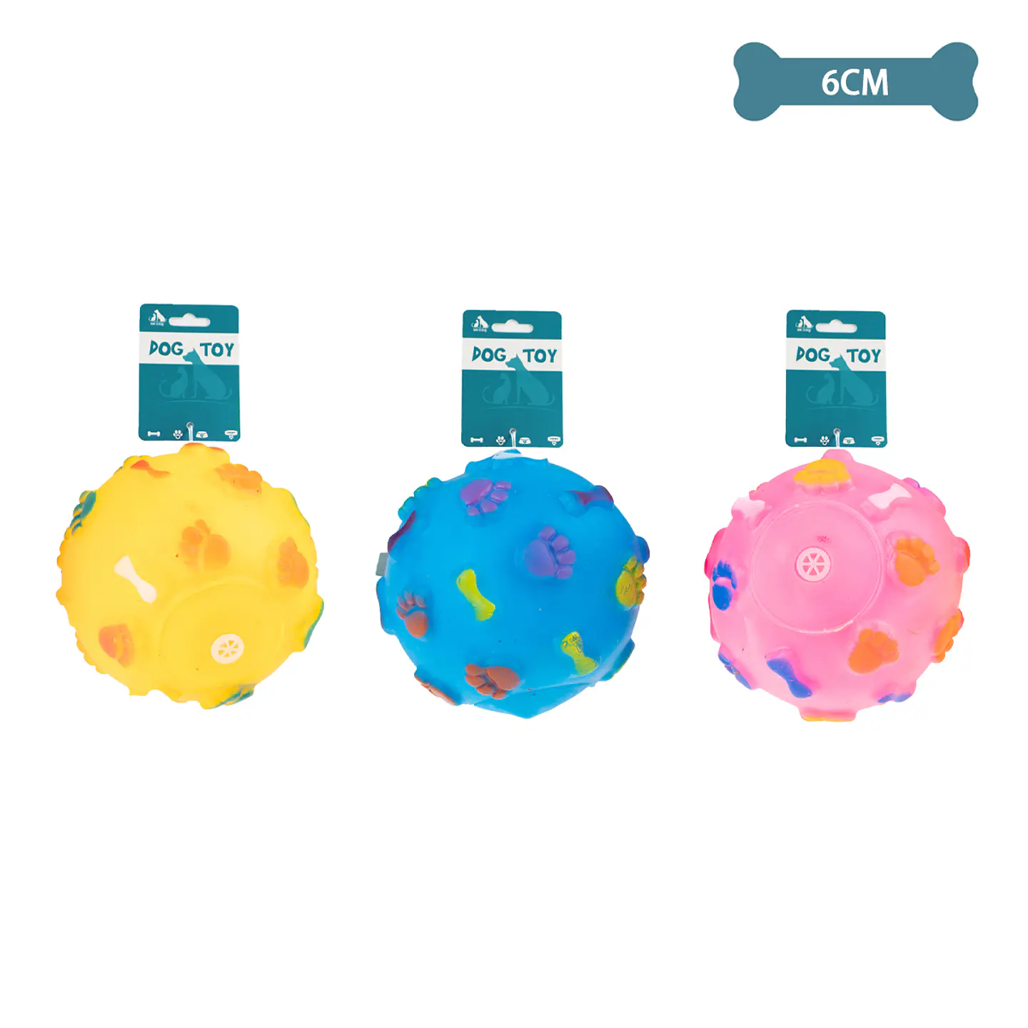 Pelota en forma de hueso con huellas de patas 6*6cm color aleatorio 2