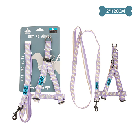 Set de arnés y correa de nylon rayas morado 2.0*120cm