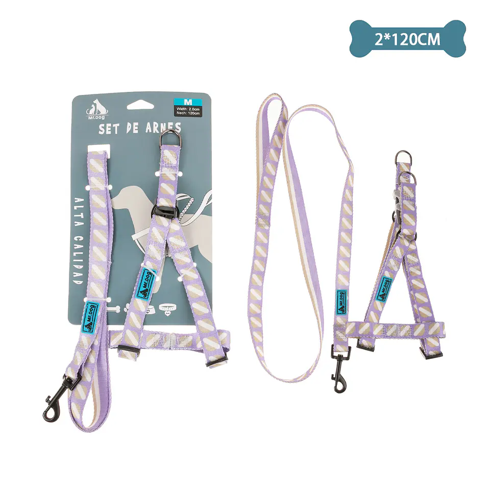 Set de arnés y correa de nylon rayas morado 2.0*120cm 1