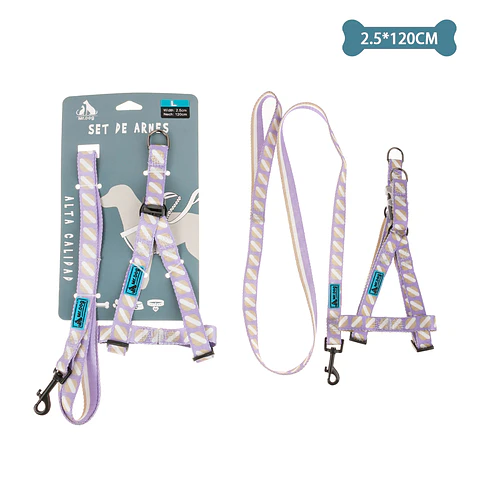 Set de arnés y correa de nylon rayas morado 2.5*120cm