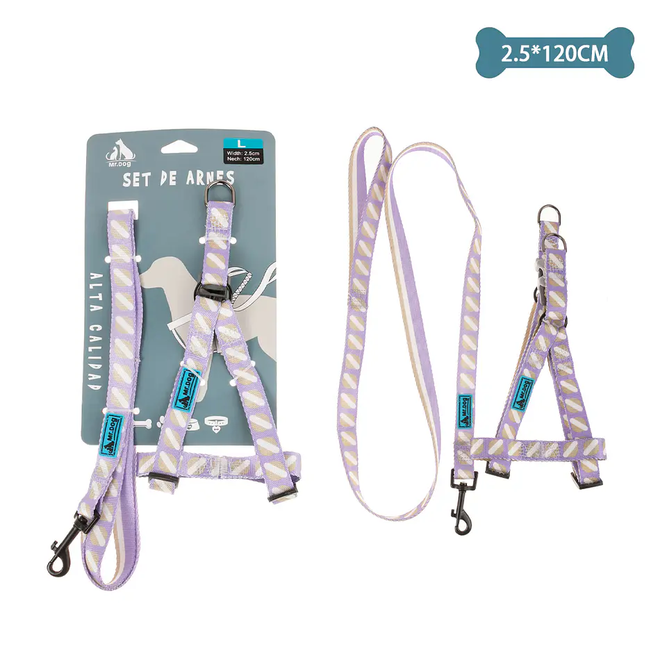 Set de arnés y correa de nylon rayas morado 2.5*120cm 1