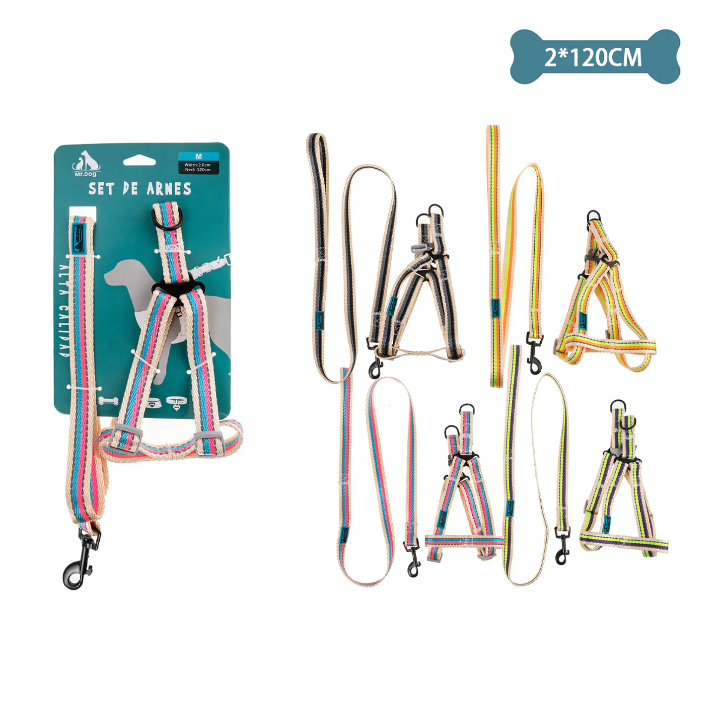 Set de arnés y correa doble reflectante  2.0cm*120cm Color Aleatorio 1