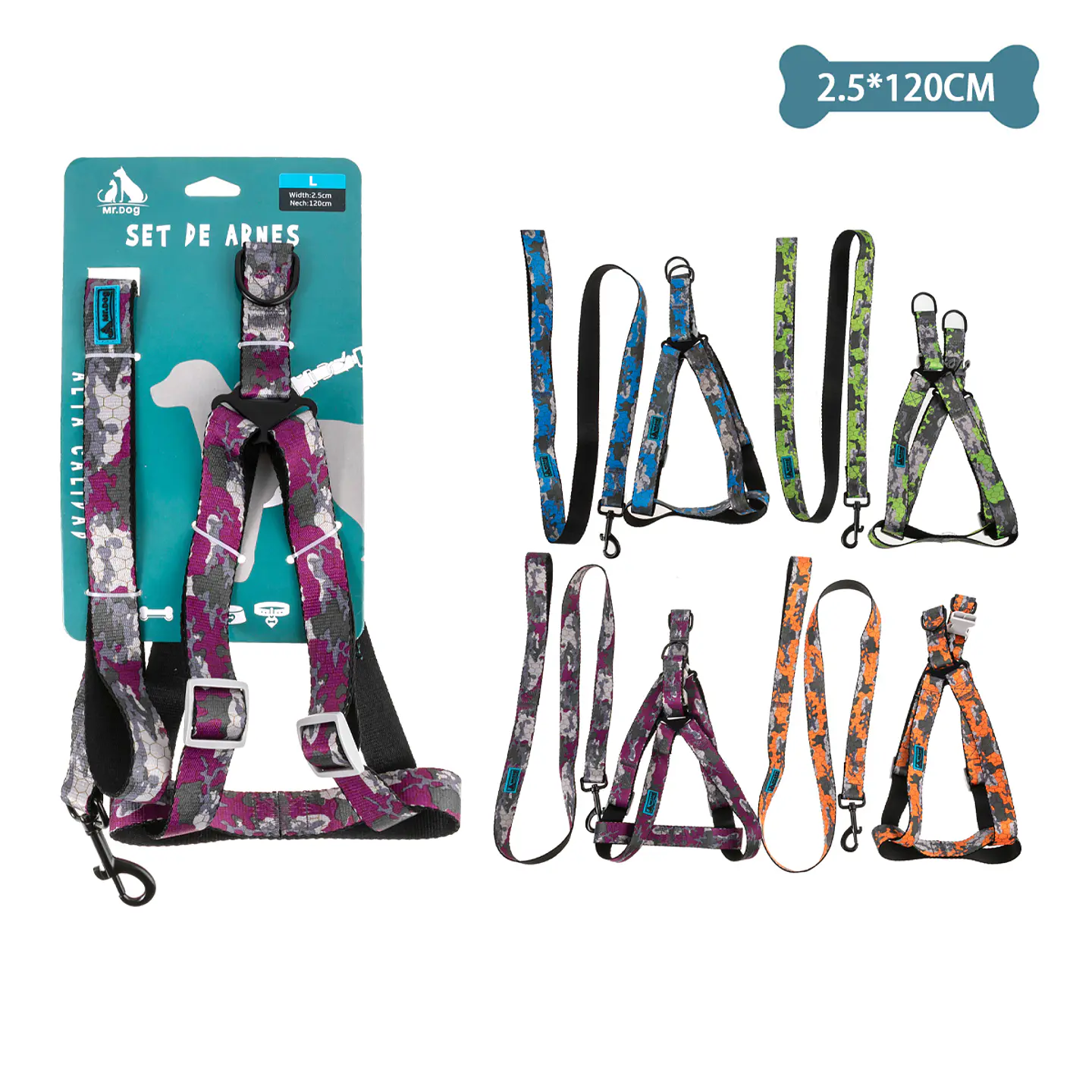 Set de arnés y correa camuflaje 2.5cm*120cm Color Aleatorio 1